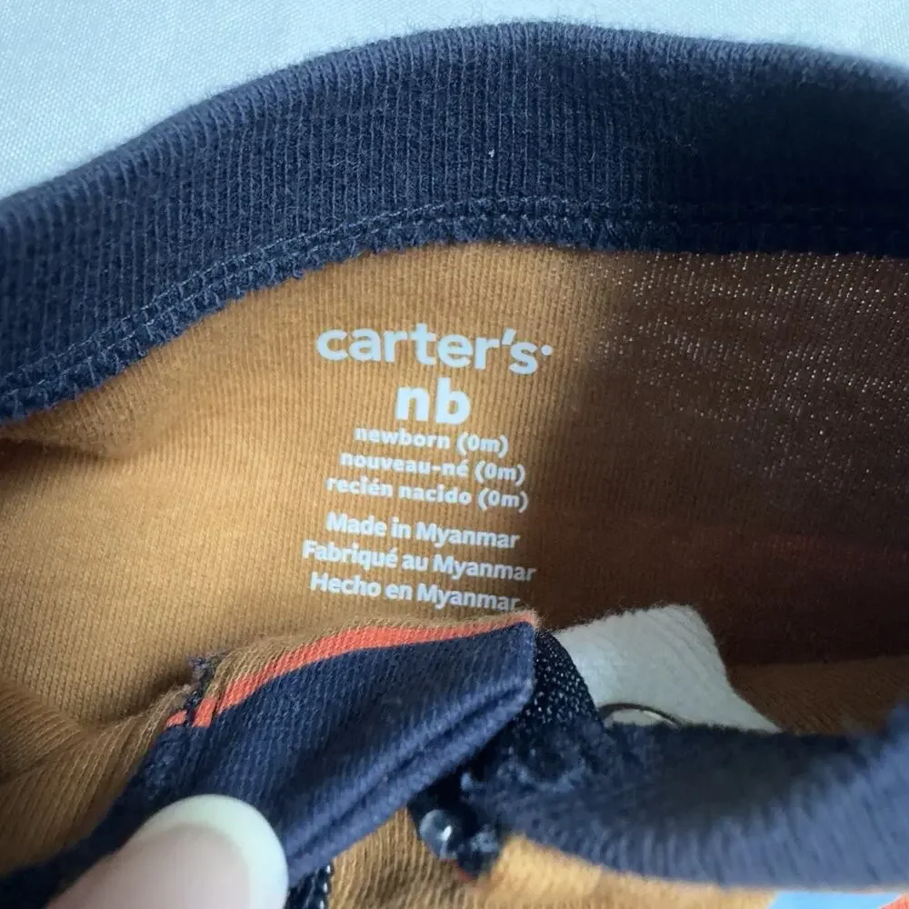 Carter's Dinosaur 2-Way Zipper Sleeper Brown Navy Blue Stripes Size Newborn